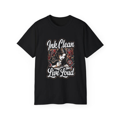 Ink Clean Live Loud  • Tattoo Artist • T-Shirt • Black Hat Pixels • Unisex