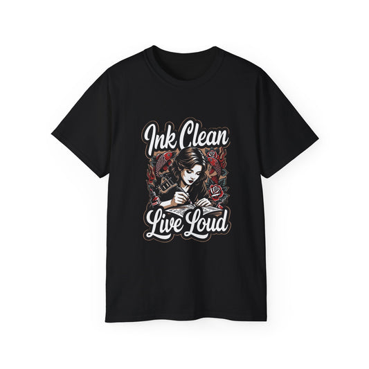 Ink Clean Live Loud  • Tattoo Artist • T-Shirt • Black Hat Pixels • Unisex