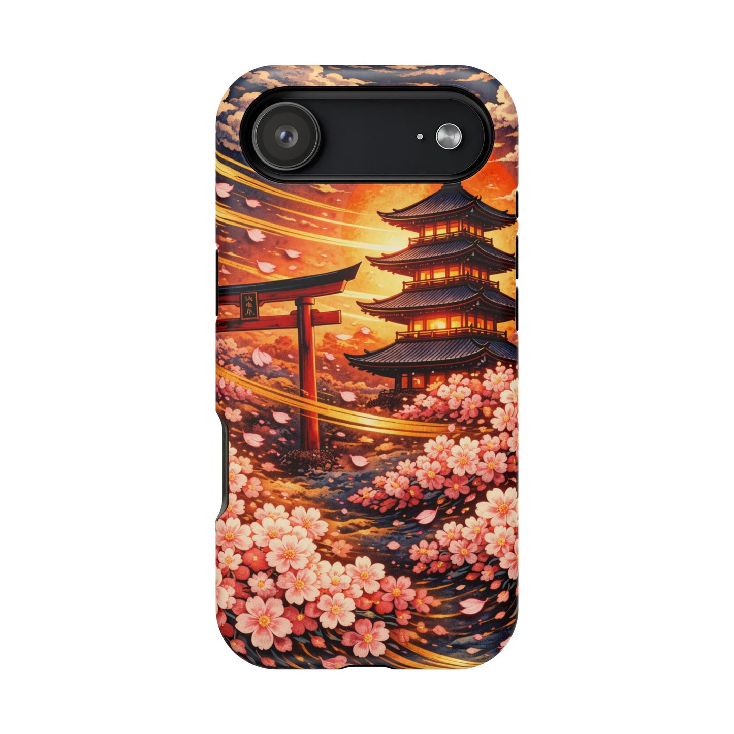 Falling Petals – Impermanent Light • Obsidian Irezumi™ • Apple iPhone 17 Pro • MagSafe Tough Case