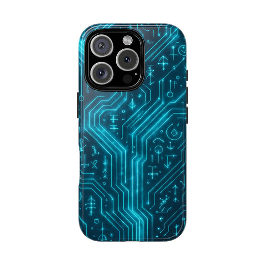 Circuit Glyph • Apple iPhone 16 • MagSafe® Tough Case phone case by Black Hat Pixels