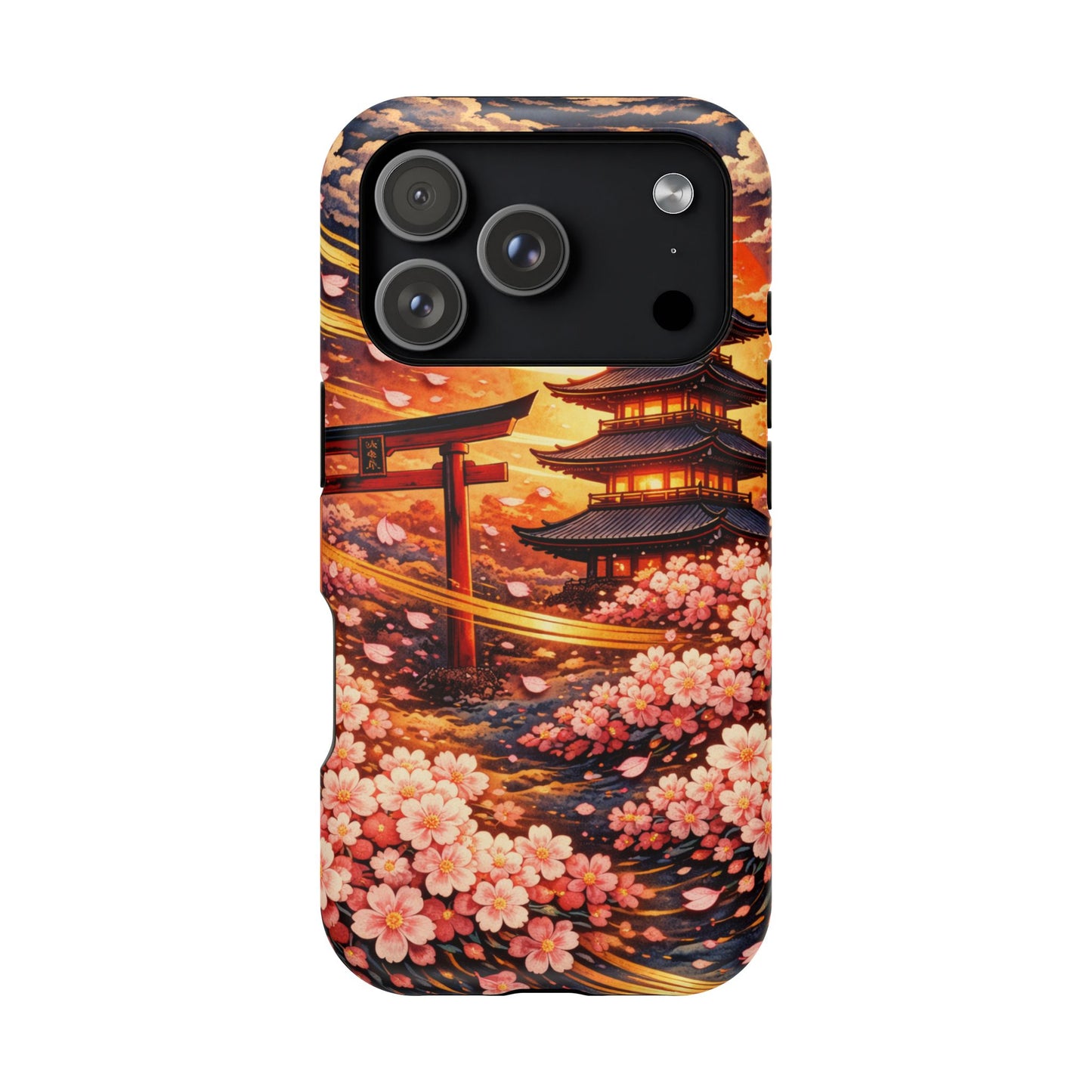 Falling Petals – Impermanent Light • Obsidian Irezumi™ • Apple iPhone 17 Pro • MagSafe Tough Case