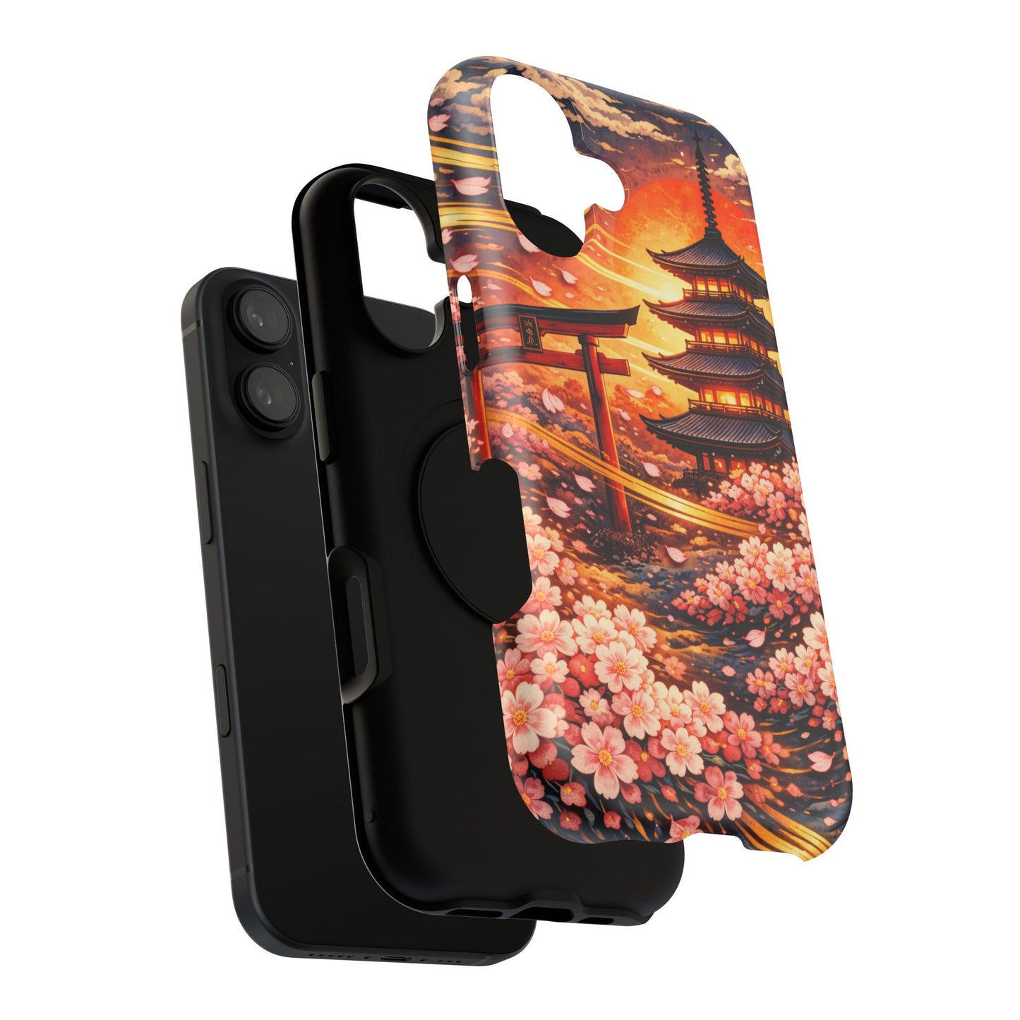 Falling Petals – Impermanent Light • Obsidian Irezumi™ • Apple iPhone 17 Pro • MagSafe Tough Case