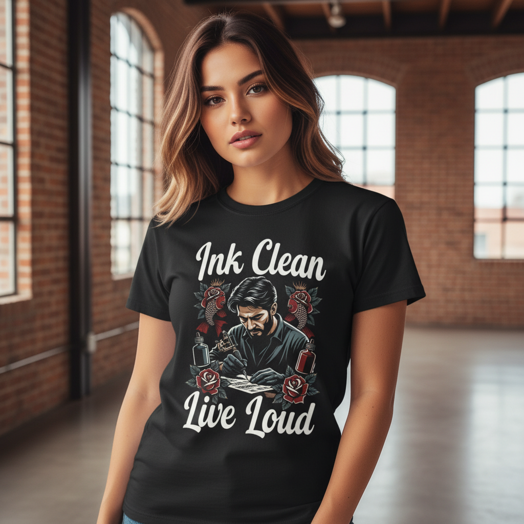 Ink Clean Live Loud  • Tattoo Artist • T-Shirt • Black Hat Pixels • Unisex