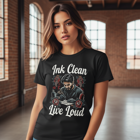 Ink Clean Live Loud  • Tattoo Artist • T-Shirt • Black Hat Pixels • Unisex