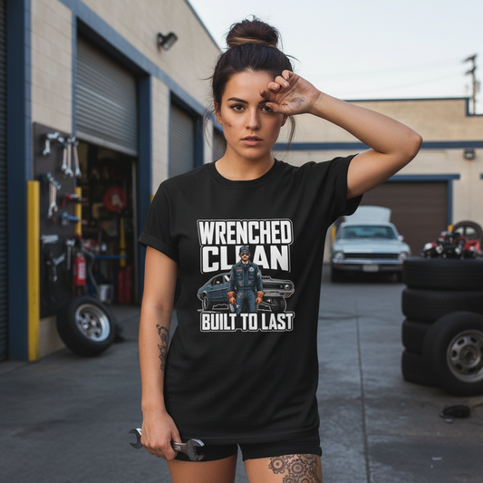 Wrenched Clean Built To Last  • Mechanic • T-Shirt • Black Hat Pixels • Unisex