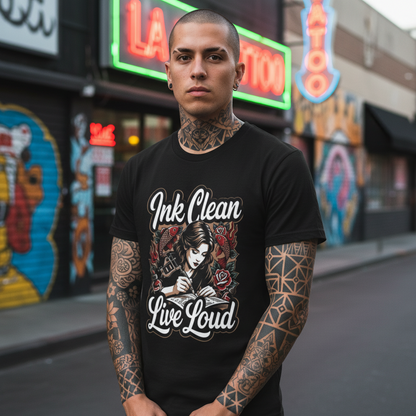 Ink Clean Live Loud  • Tattoo Artist • T-Shirt • Black Hat Pixels • Unisex