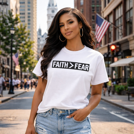 Faith>Fear • God First • T-Shirt • Black Hat Pixels • Unisex