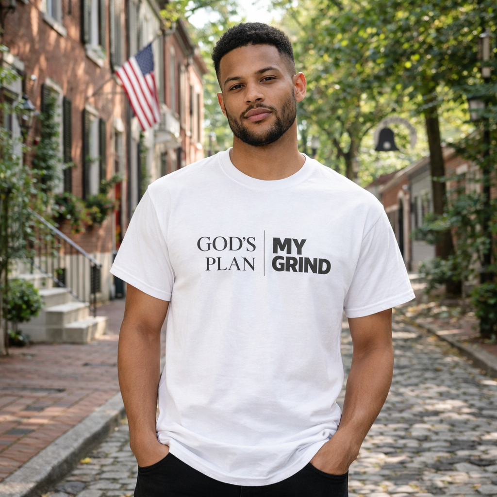 Gods Plan My Grind • God First • T-Shirt • Black Hat Pixels • Unisex