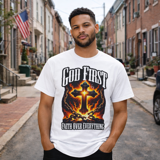 Faith Over Everything • God First • T-Shirt • Black Hat Pixels • Unisex