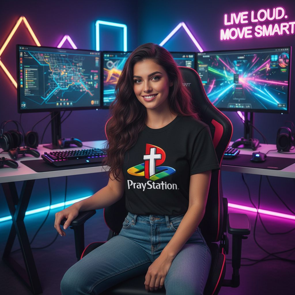 Pray Station • T-Shirt • Black Hat Pixels • Unisex