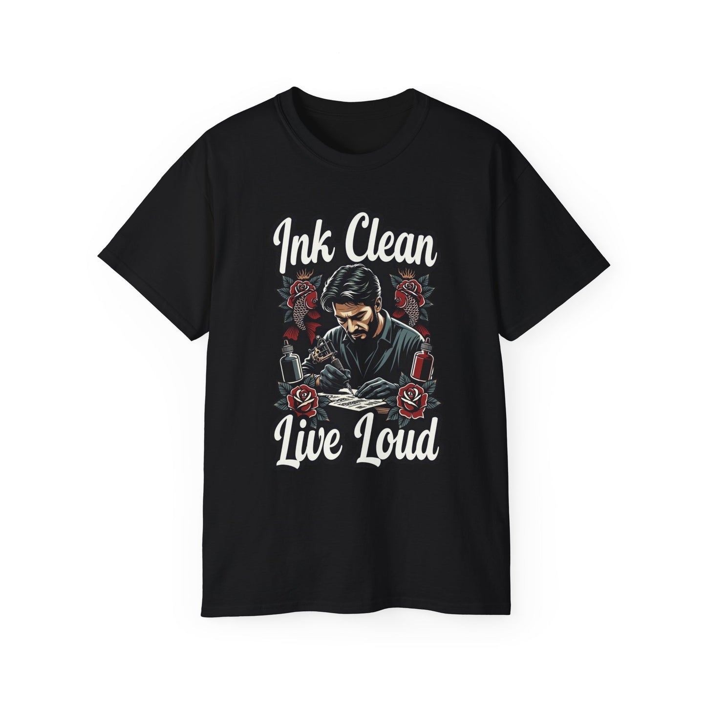 Ink Clean Live Loud  • Tattoo Artist • T-Shirt • Black Hat Pixels • Unisex