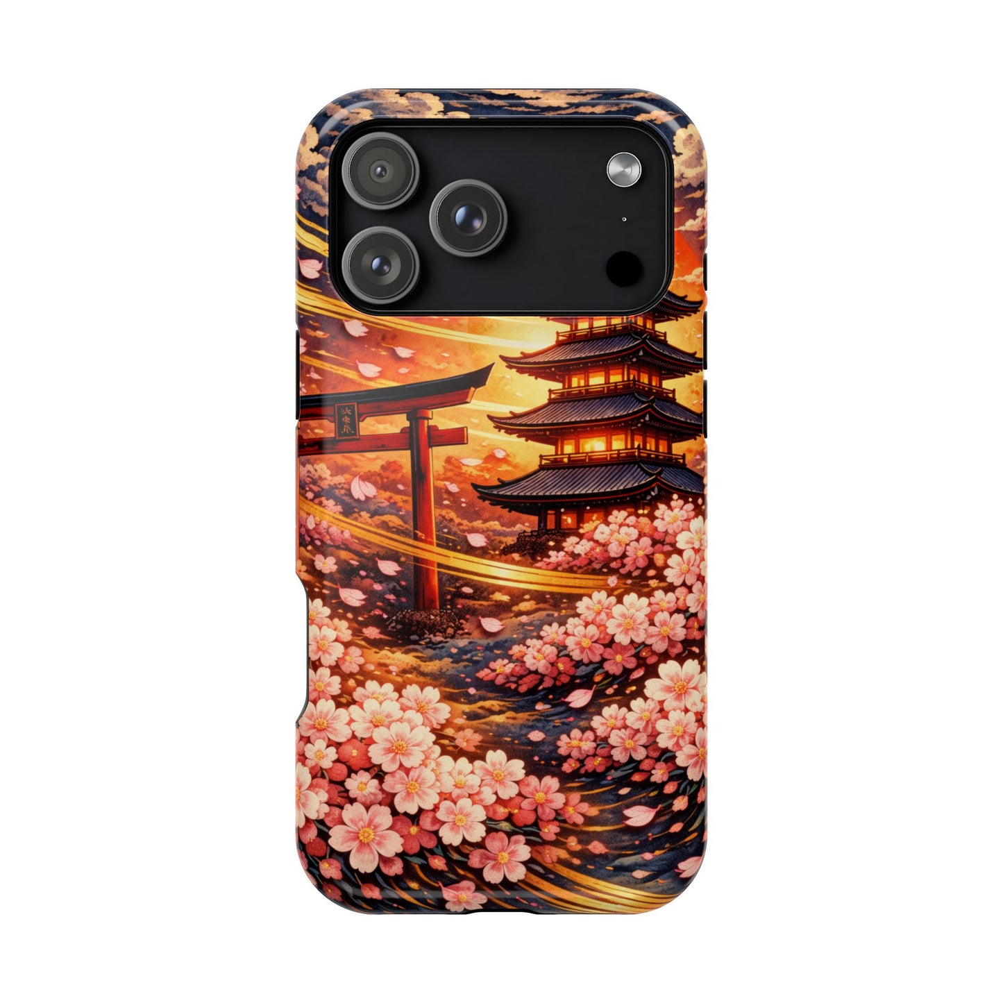 Falling Petals – Impermanent Light • Obsidian Irezumi™ • Apple iPhone 17 Pro • MagSafe Tough Case