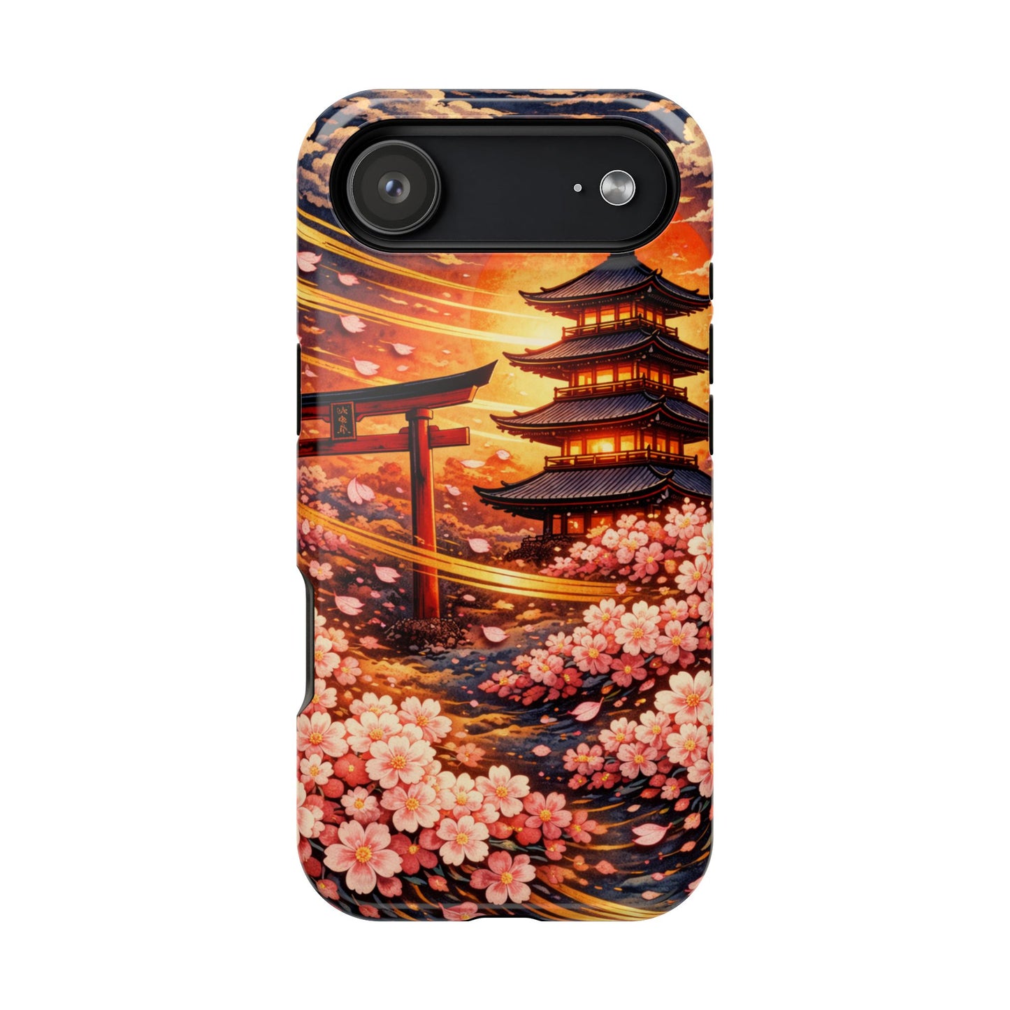 Falling Petals – Impermanent Light • Obsidian Irezumi™ • Apple iPhone 17 Pro • MagSafe Tough Case