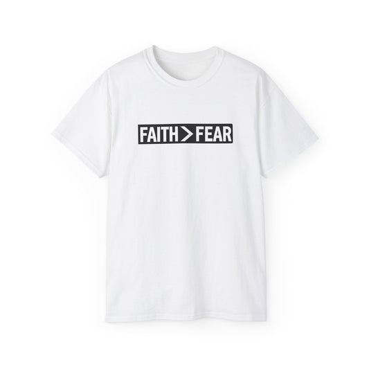 Faith>Fear • God First • T-Shirt • Black Hat Pixels • Unisex