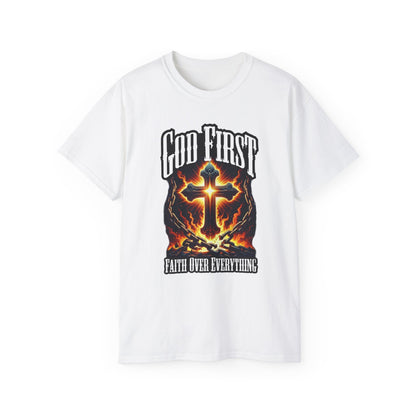Faith Over Everything • God First • T-Shirt • Black Hat Pixels • Unisex