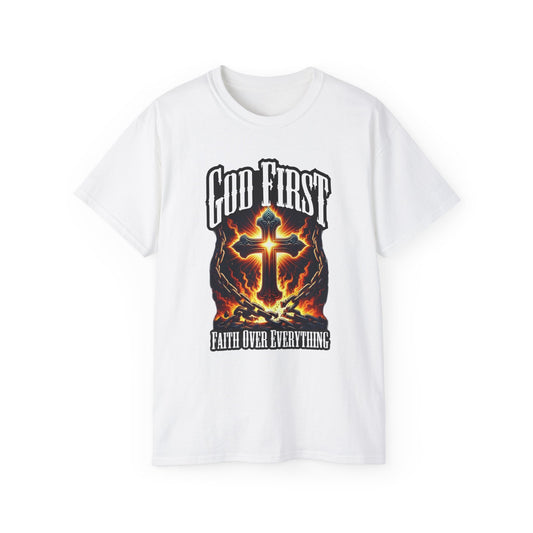 Faith Over Everything • God First • T-Shirt • Black Hat Pixels • Unisex