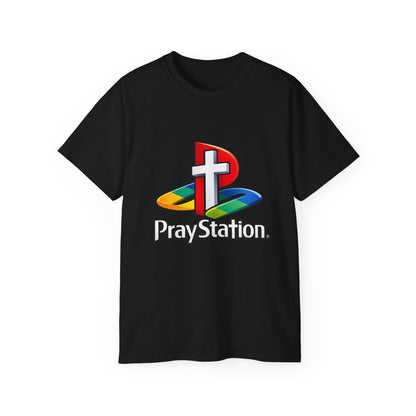 Pray Station • T-Shirt • Black Hat Pixels • Unisex