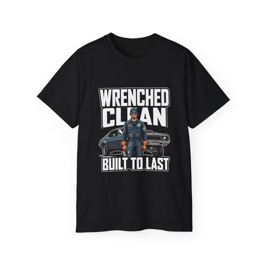 Wrenched Clean Built To Last  • Mechanic • T-Shirt • Black Hat Pixels • Unisex